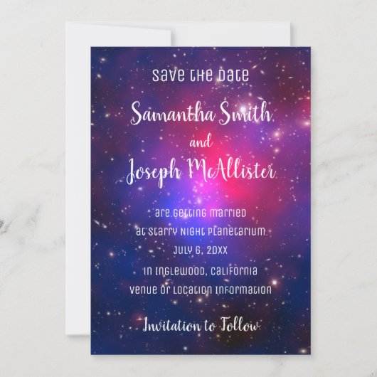 Invitation Blue Pink et Purple Space Image Enregistrer la dat (Devant)