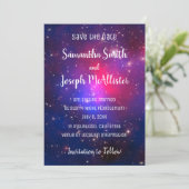 Invitation Blue Pink et Purple Space Image Enregistrer la dat (Debout devant)