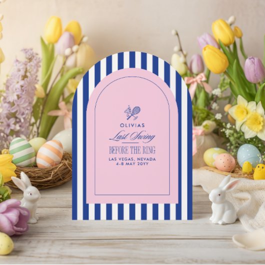 Invitation Blue & pink tennis bachelorette itinerary invitat