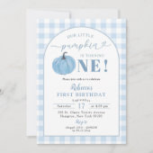 Invitation Blue Plaid Preppy Citrouille Fall Boy Anniversaire (Devant)