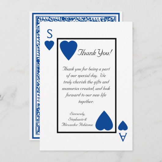 Invitation Blue Playing Card Vegas Mariage Merci Notes (Devant / Derrière)