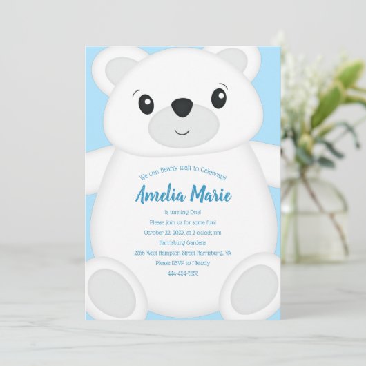 Invitation Blue Polar Bear Anniversaire (Debout devant)