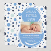 Invitation Blue polka dot Baby birth announcement (Devant / Derrière)