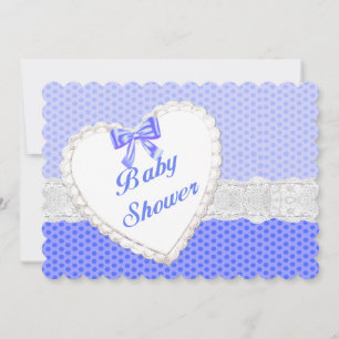 Invitation Blue Polka Dot Dentelle Coeur Baby shower Invitati