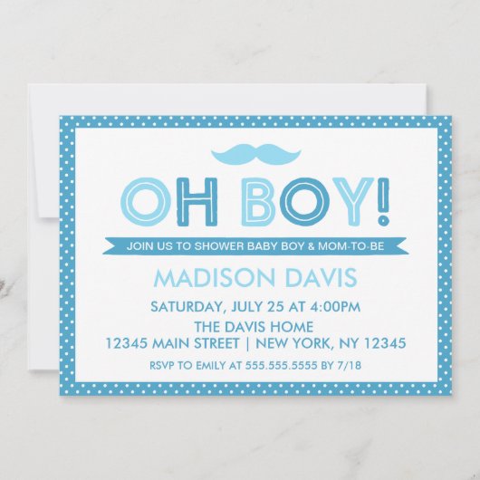 Invitation Blue Polka Dot Oh Baby shower garçon (Devant)
