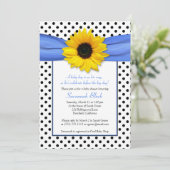 Invitation Blue Polka Dot Sunflower Baby shower garçon (Debout devant)