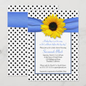 Invitation Blue Polka Dot Sunflower Baby shower garçon (Devant / Derrière)