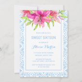 Invitation Blue Portugais Azulejo Tiles Lily 16e anniversaire (Devant)