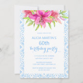Invitation Blue Portugais Azulejo Tiles Lily Anniversaire (Devant)