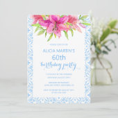 Invitation Blue Portugais Azulejo Tiles Lily Anniversaire (Debout devant)