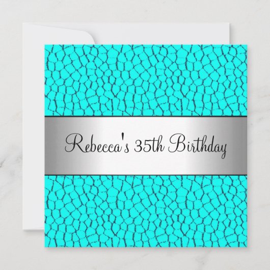Invitation Blue Poster de animal 35th Elegant Birthday Party (Devant)