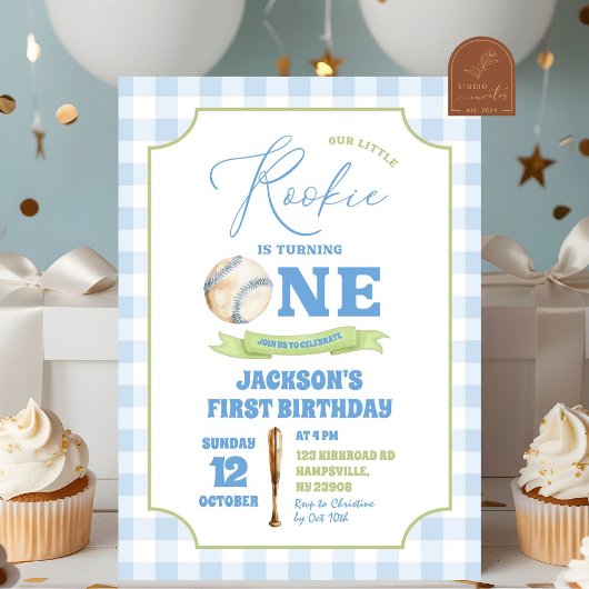 Invitation Blue Preppy Little Rookie Baseball Anniversaire