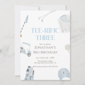Invitation Blue Preppy Tee-Rific Three Golf Birthday (Devant)