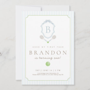 Invitation Blue Preppy Tennis Crest 1er Anniversaire