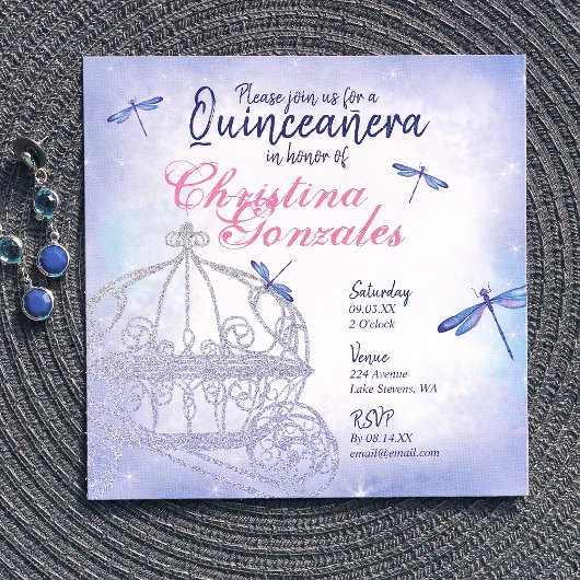 Invitation Blue Princess Carriage Quinceañera