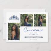 Invitation Blue Princess Quinceañera Tiara 3-Photos Spanish (Devant)