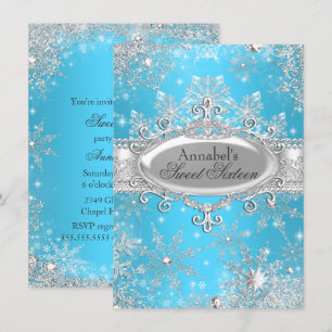 Invitation Blue Princess Winter Wonderland Sweet 16 Invitatio