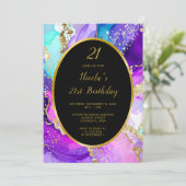Invitation Blue, Purple and Gold Ink Birthday Party (Debout devant)