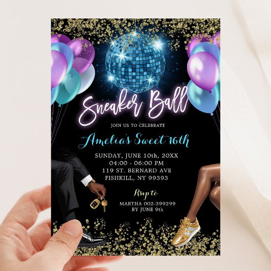 Invitation Blue Purple Disco Basket Ball Girl'anniversaire