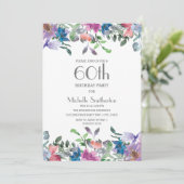 Invitation Blue Purple Floral Femme 60e anniversaire (Debout devant)