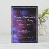 Invitation Blue Purple Galaxy Silver Sweet 16 Anniversaire (Debout devant)
