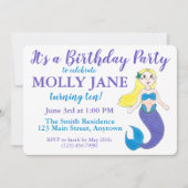 Invitation Blue Purple Ocean Mermaid Bubbles Anniversaire (Devant)