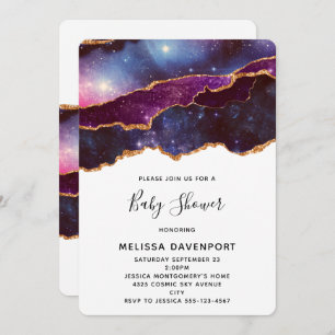 Invitation Blue & Purple Space & Stars Baby shower moderne