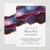 Invitation Blue & Purple Space & Stars Moderne Anniversaire (Devant / Derrière)