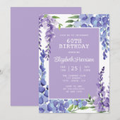 Invitation Blue Purple Wisteria Floral 60e anniversaire (Devant / Derrière)