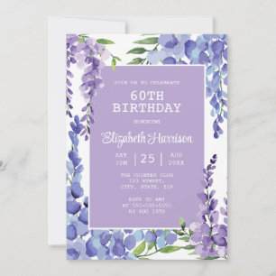 Invitation Blue Purple Wisteria Floral 60e anniversaire