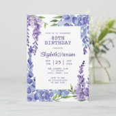 Invitation Blue Purple Wisteria Floral 80e anniversaire (Debout devant)