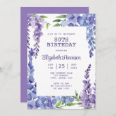 Invitation Blue Purple Wisteria Floral 80e anniversaire (Devant / Derrière)