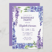 Invitation Blue Purple Wisteria Floral Anniversaire (Devant / Derrière)