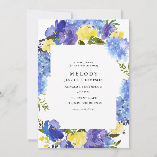 Invitation Blue Purple & Yellow Floral (Devant)