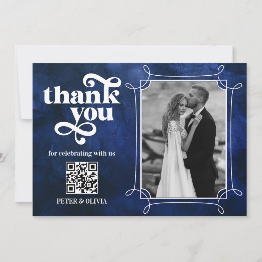 Invitation Blue QR Code Bold Typography Thank you Card (Devant)