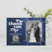 Invitation Blue QR Code Bold Typography Thank you Card (Debout devant)