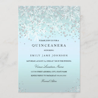 Invitation Blue Quinceanera Winter Wonderland Snowflakes