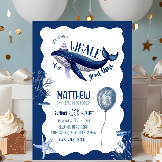 Invitation Blue Quirky Whale Anniversaire