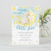 Invitation Blue Rabbit Gold Twinkle petit Baby shower étoile (Debout devant)