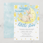 Invitation Blue Rabbit Gold Twinkle petit Baby shower étoile (Devant / Derrière)