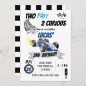 Invitation Blue Race Car 2e anniversaire Deux Fast 2 Curious  (Devant / Derrière)