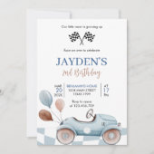 Invitation Blue Race Car 2e Course Deux Anniversaire Rapide (Devant)