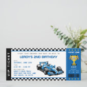 Invitation Blue Race Car Billet Pass Garçon fête d'anniversai (Debout devant)
