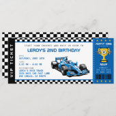 Invitation Blue Race Car Billet Pass Garçon fête d'anniversai (Devant / Derrière)