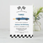 Invitation Blue Race Car Boy 3e fête d'anniversaire (Debout devant)