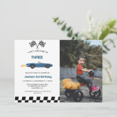 Invitation Blue Race Car Boy 3e fête d'anniversaire (Debout devant)