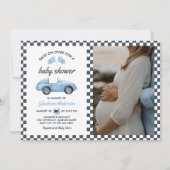 Invitation Blue Race Car Boy Baby shower Photo (Devant)