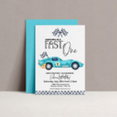 Invitation Blue Race car FAST ONE 1ère aquarelle d'anniversai