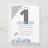 Invitation Blue Race Car Fast ONE Boy Anniversaire (Devant)