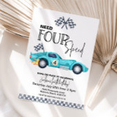 Invitation Blue Race Car, Need FOUR speed 4th Birthday
